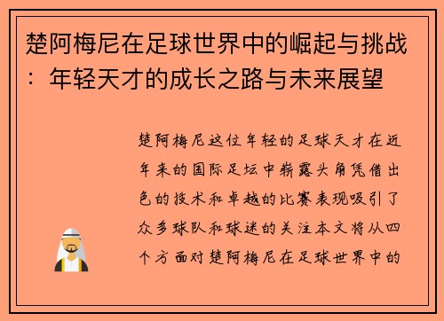 楚阿梅尼在足球世界中的崛起与挑战：年轻天才的成长之路与未来展望